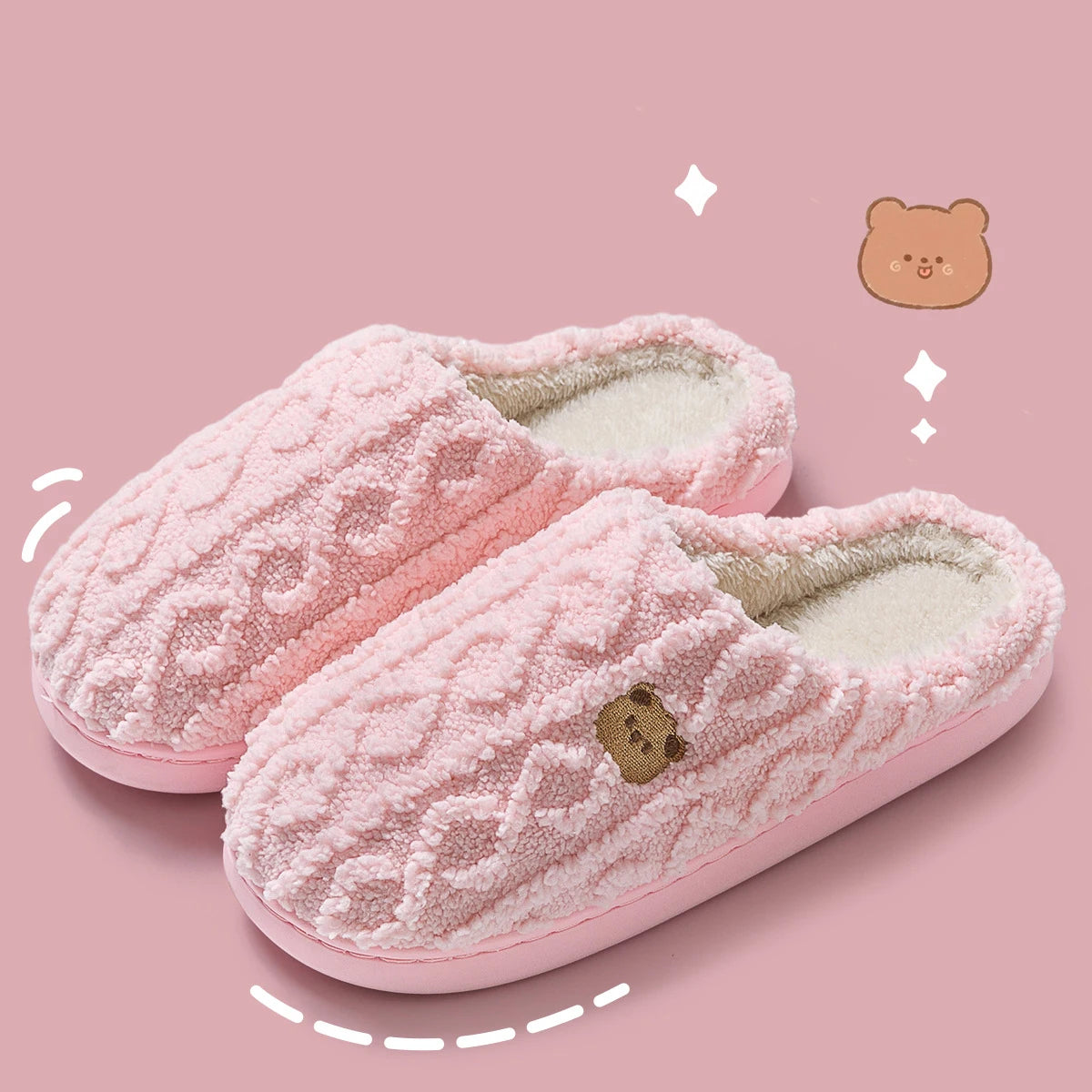 Asgard Winter Fluffy Fur Slippers for Women – Cute Bear Warm Cotton Indoor Fuzzy Home Slides for Couples