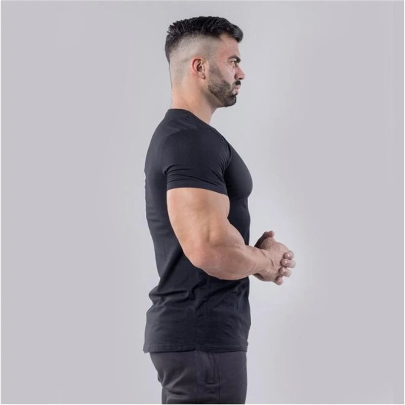 Men’s V-Neck Fitness T-Shirt – Solid Color Slim Fit Short Sleeve Gym Running Training Top