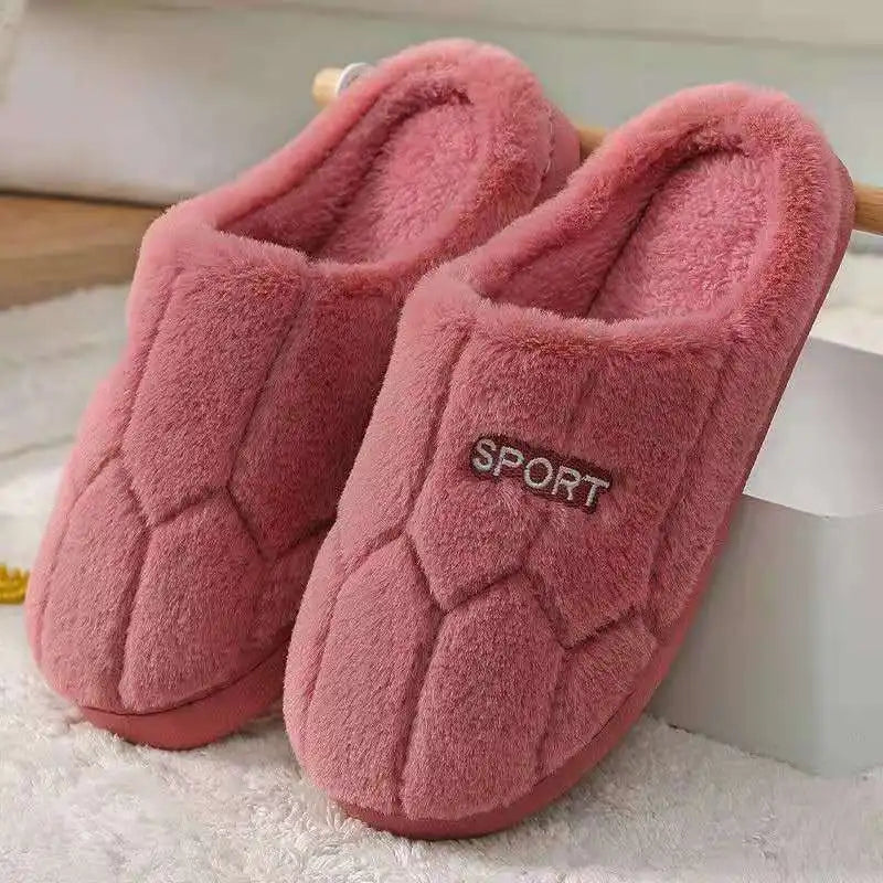 Couples Winter Plush Slippers – Thick Sole Anti-Slip Warm Fleece Indoor Shoes for Men & Women