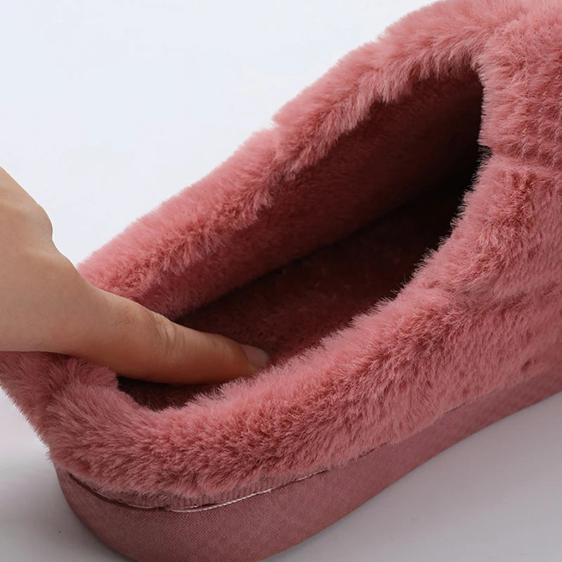 Women’s Plush Fluffy Warm Slippers – Fashion Cotton Indoor & Outdoor Shoes with Anti-Slip Sole
