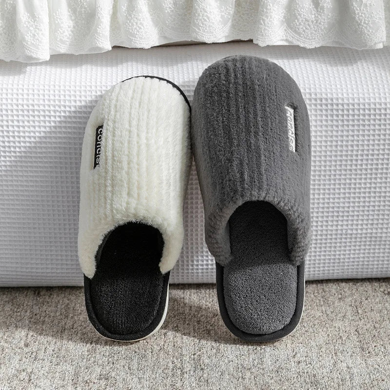 Winter Thick Sole Cotton Slippers – Warm Non-Slip Indoor Fur Shoes for Men & Women Couples