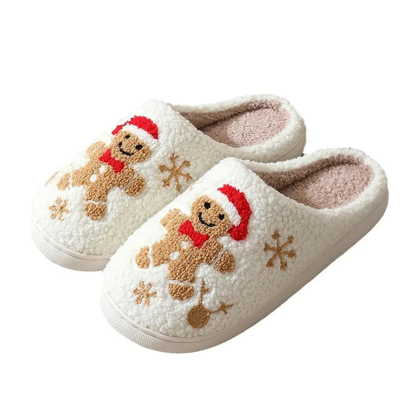 Christmas Gingerbread Slippers – Warm Plush Home Shoes for Women & Men Gifts