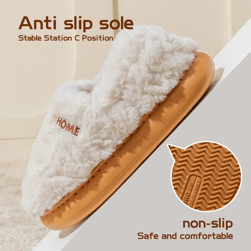 Winter Cotton Slippers – Warm Plush Non-Slip Indoor & Outdoor Shoes for Women & Men