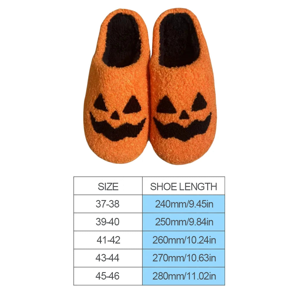 Halloween Smile Pumpkin Slippers – Soft Plush Fuzzy Indoor & Outdoor Winter Shoes for Women