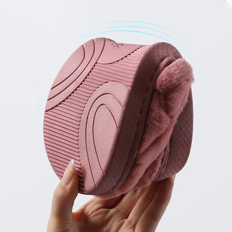 Women’s Plush Fluffy Warm Slippers – Fashion Cotton Indoor & Outdoor Shoes with Anti-Slip Sole