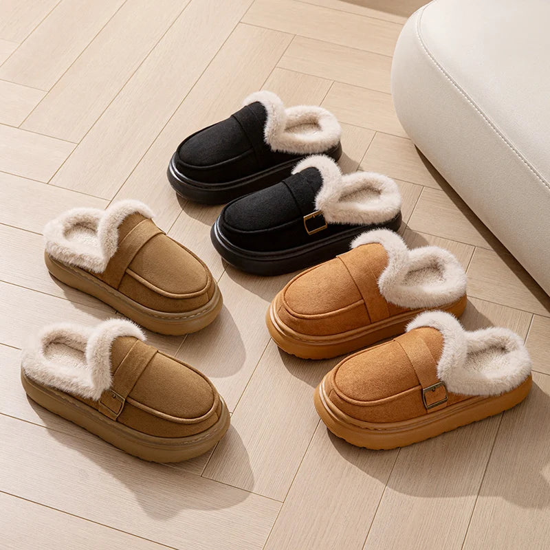 Winter Plush Fuzzy Fur Slippers for Women – Luxury Fluffy Platform Indoor Warm Elegant Home Slides