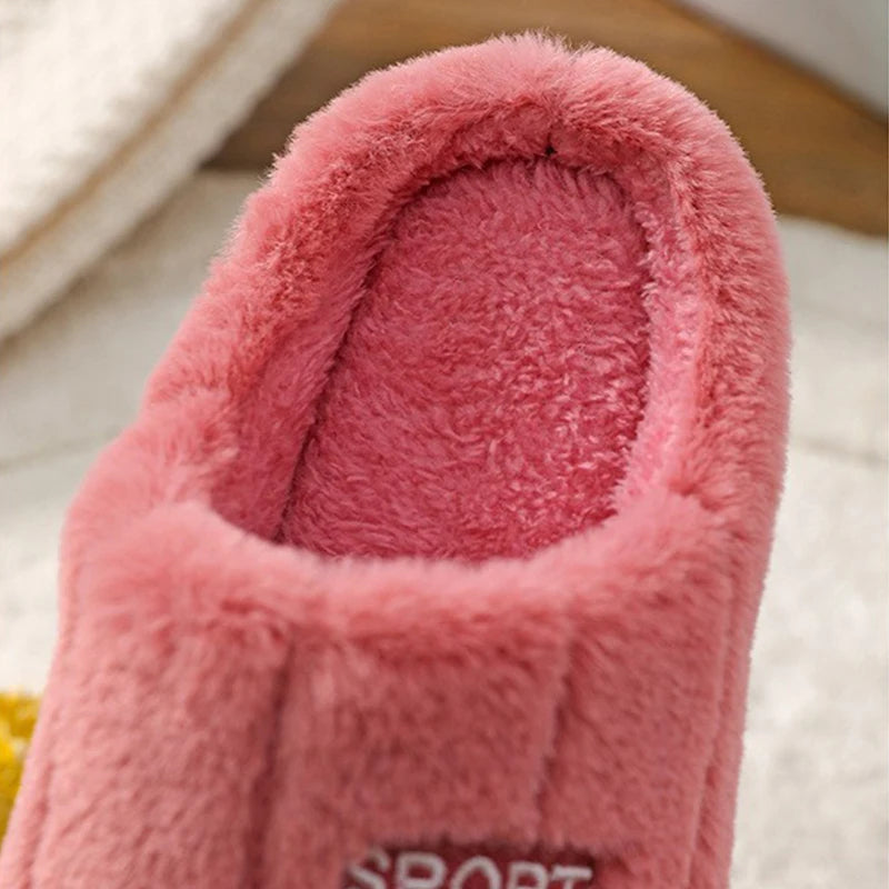 Couples Winter Plush Slippers – Thick Sole Anti-Slip Warm Fleece Indoor Shoes for Men & Women