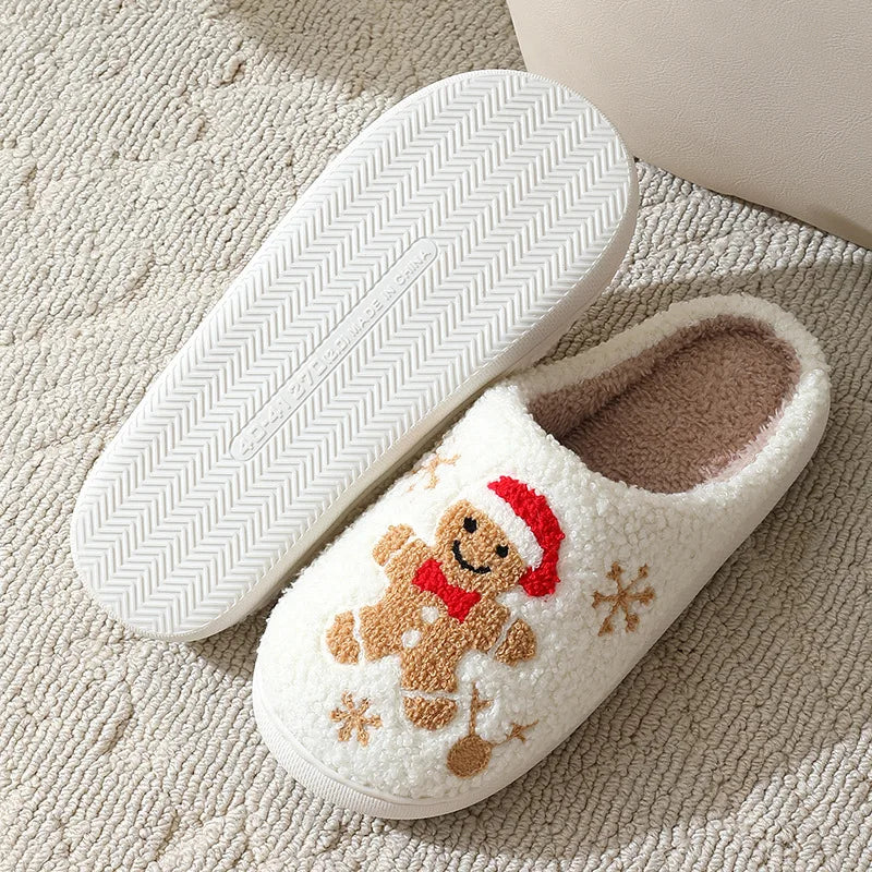 Christmas Gingerbread Slippers – Warm Plush Home Shoes for Women & Men Gifts