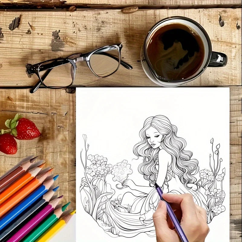 Magic Mermaid Coloring Book – 28 Pages Adult Stress Relief & Relaxation Art Book