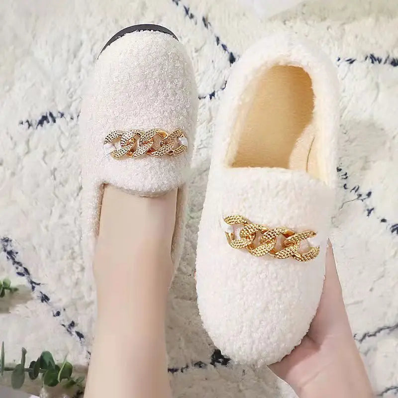Women’s Warm Plush Lined Moccasin Slippers – Slip-On Fashion Flats Loafers Non-Slip House Shoes