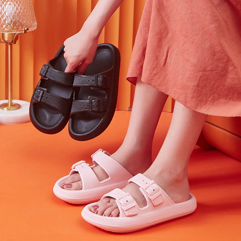 2025 Fashion Buckle Platform Slippers – Soft EVA Cloud Slides for Women, Non-Slip Summer Beach Sandals