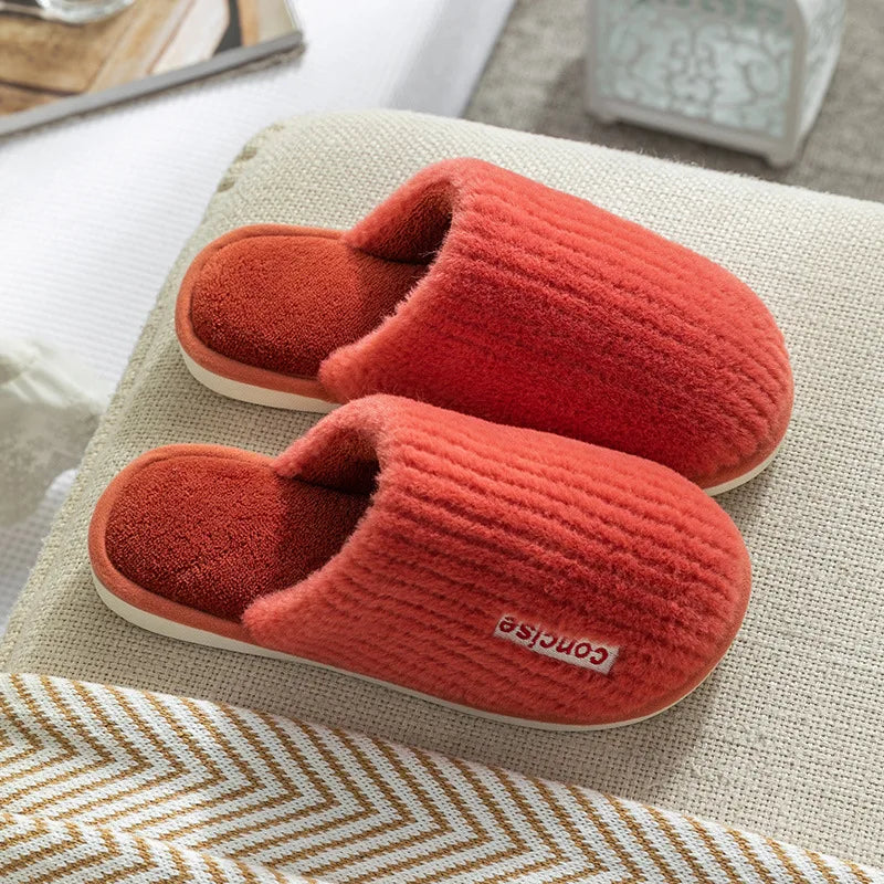 Winter Thick Sole Cotton Slippers – Warm Non-Slip Indoor Fur Shoes for Men & Women Couples