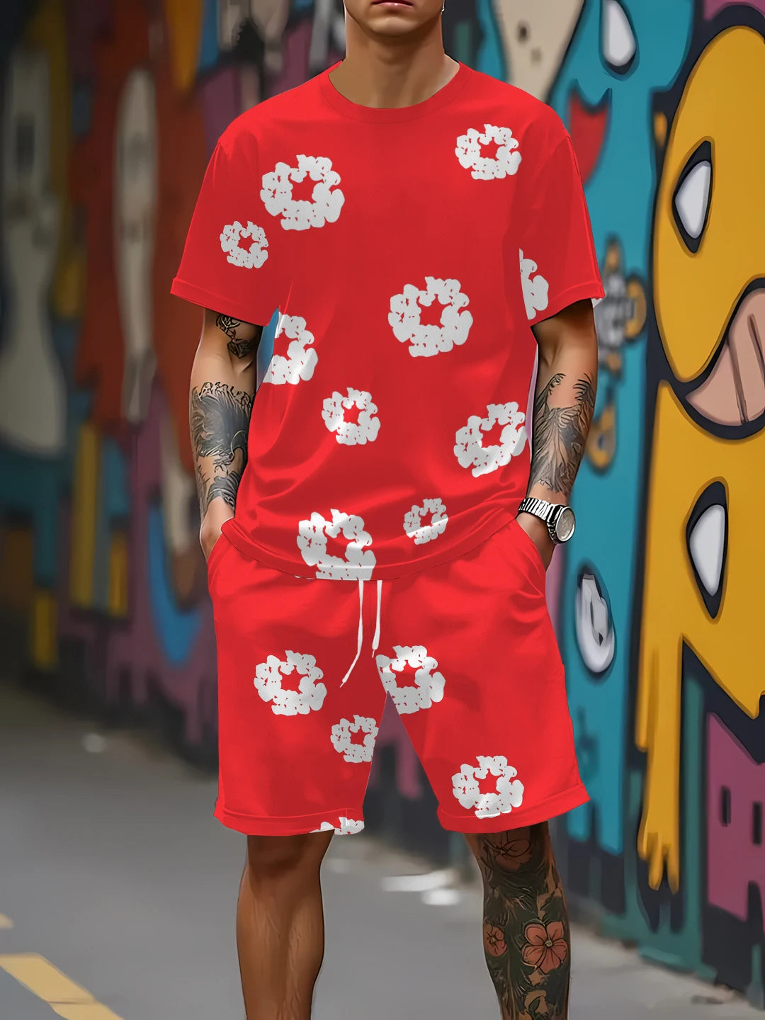 2025 Summer Men’s Mesh Set – Breathable Quick-Dry Floral Print Outdoor Outfit