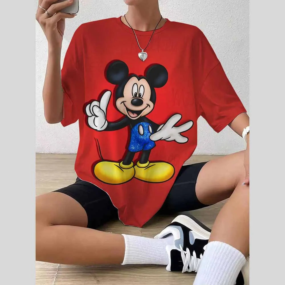 Disney Mickey Castle Oversized T-Shirt – Retro Magic Kingdom Women’s Casual Short Sleeve Tee