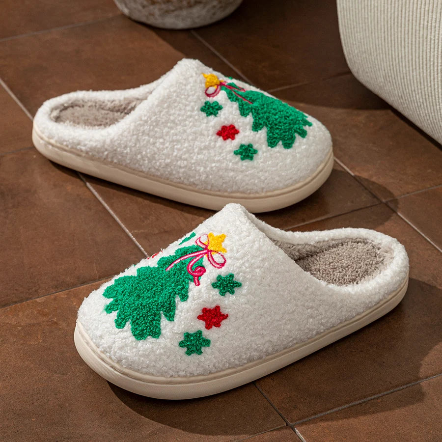 Christmas Tree Women’s Slippers – Soft Warm Indoor Holiday Shoes for Couples, Cozy Breathable Winter Home Slides