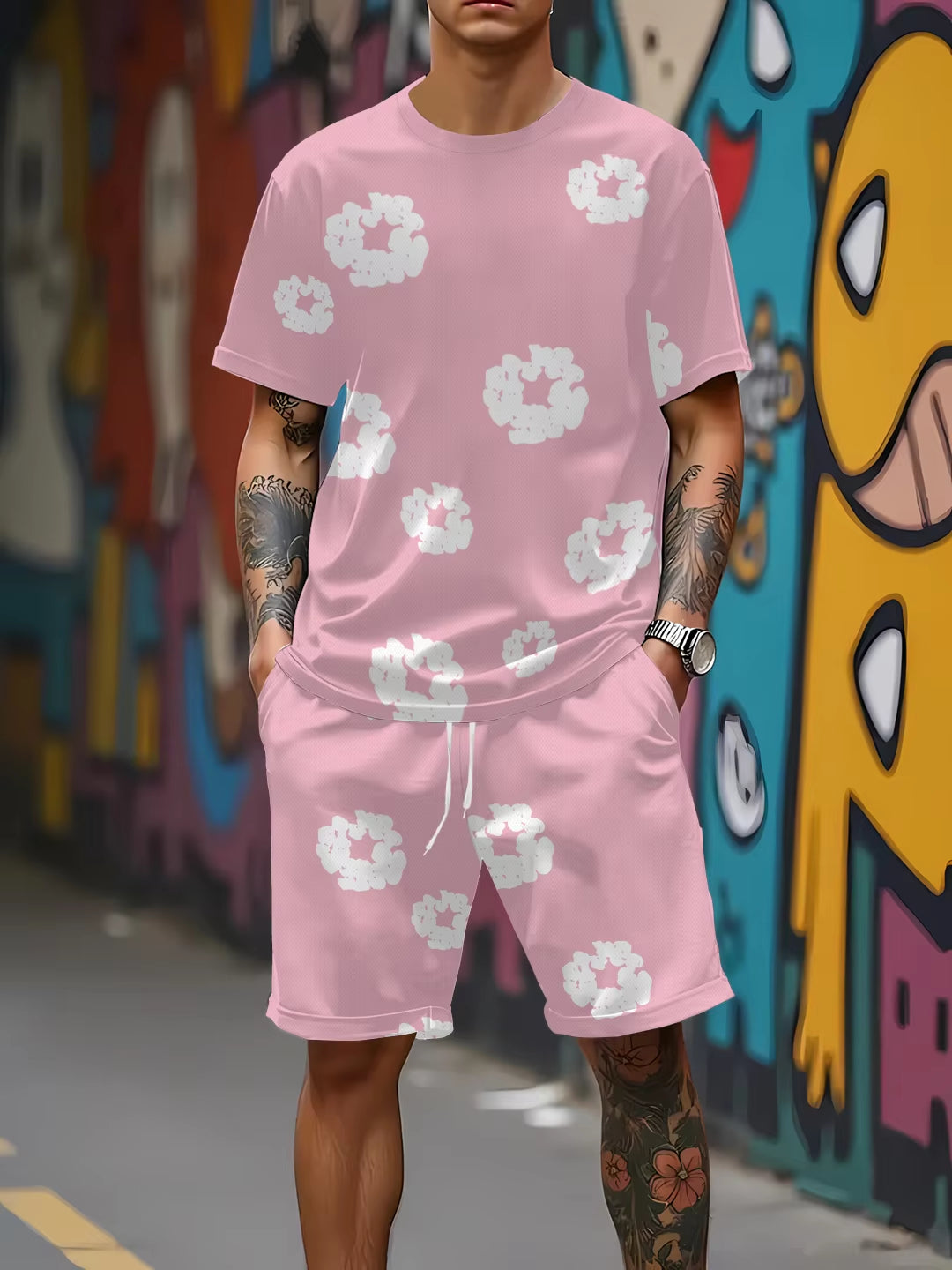 2025 Summer Men’s Mesh Set – Breathable Quick-Dry Floral Print Outdoor Outfit