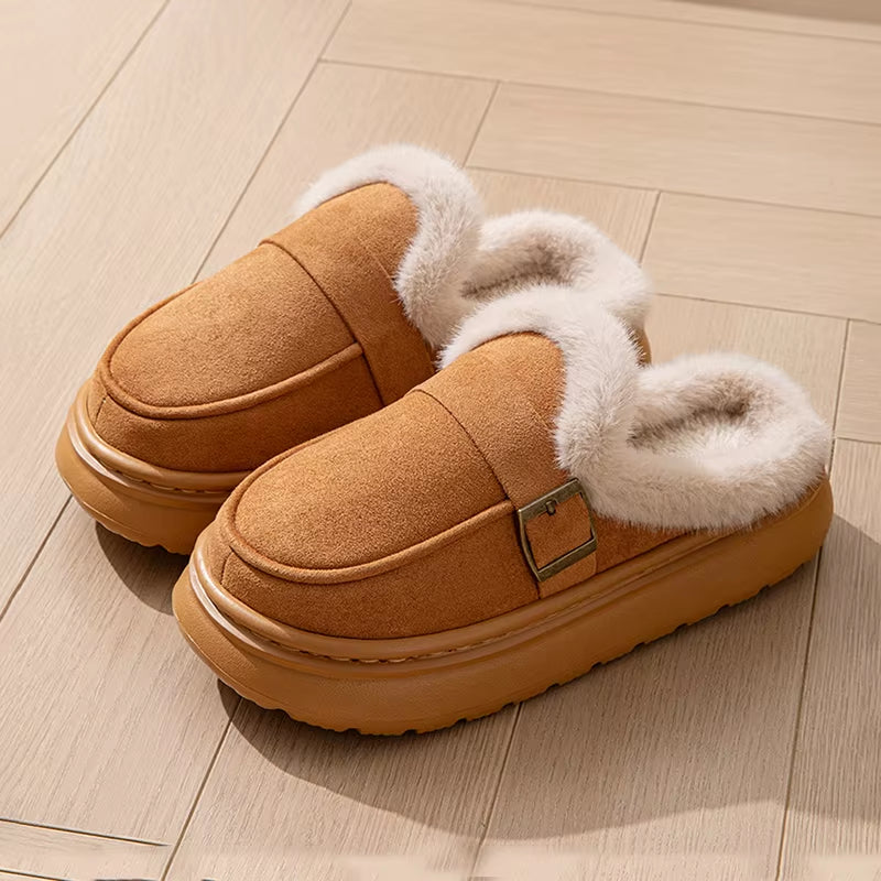 Winter Plush Fuzzy Fur Slippers for Women – Luxury Fluffy Platform Indoor Warm Elegant Home Slides