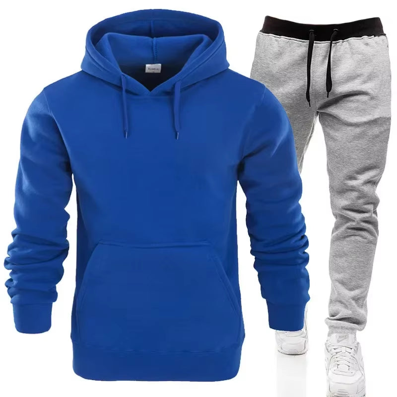 Men’s Fleece Tracksuit Set – Warm Hoodie & Sweatpants 2-Piece Streetwear Outfit for Autumn/Winter
