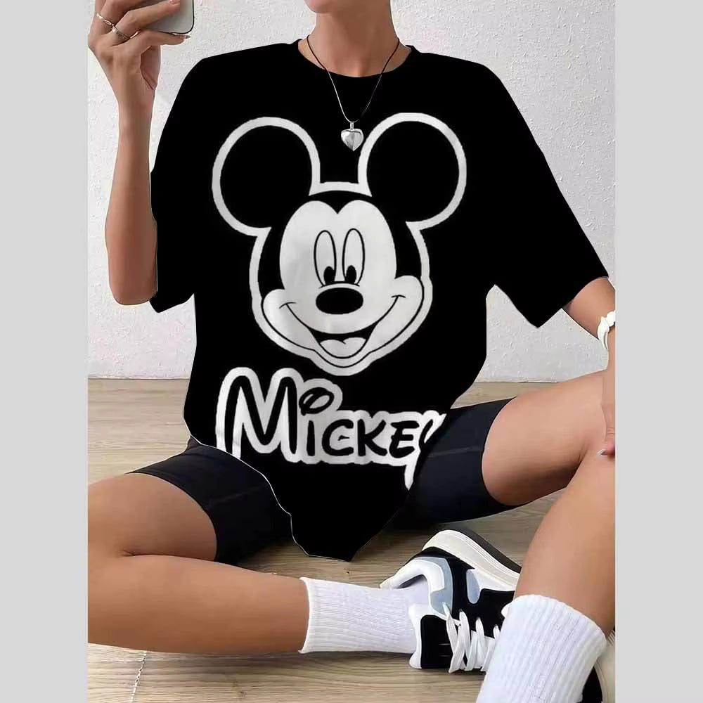 Disney Mickey Castle Oversized T-Shirt – Retro Magic Kingdom Women’s Casual Short Sleeve Tee