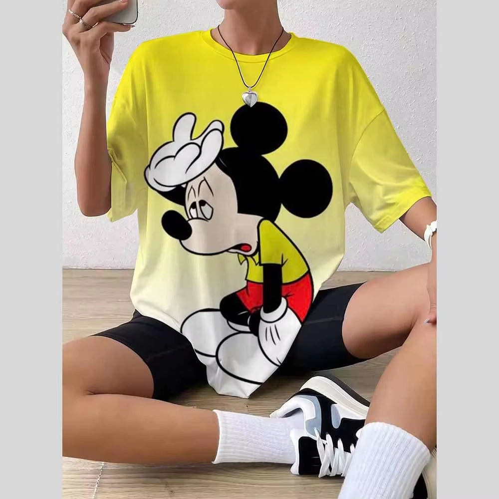 Disney Mickey Castle Oversized T-Shirt – Retro Magic Kingdom Women’s Casual Short Sleeve Tee