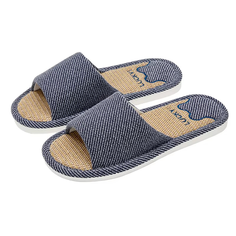 TZLDN Summer Linen Slippers – Lightweight Breathable Non-Slip Flat Sandals for Women & Men Indoor Home Slides