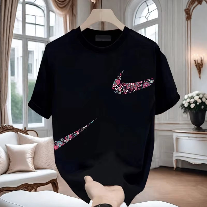 Trendy Unisex Printed T-Shirt – American Streetwear Loose Fit Round Neck Short Sleeve Top for Men & Women