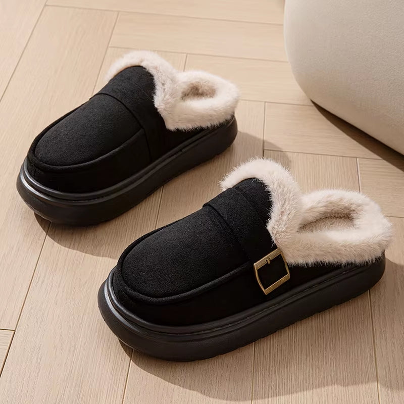 Winter Plush Fuzzy Fur Slippers for Women – Luxury Fluffy Platform Indoor Warm Elegant Home Slides